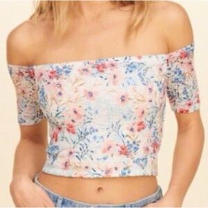 Hollister Floral off the shoulder Crop Top - Blue and Orange